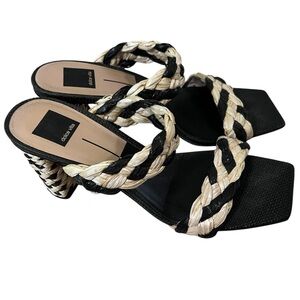 Dolce Vita Natural Raffia Woven High Heel Slide Sandals | Size 9.5